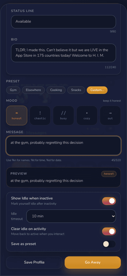h.i.m. away message composer