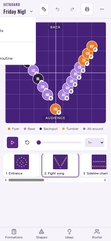 Setboard routines menu